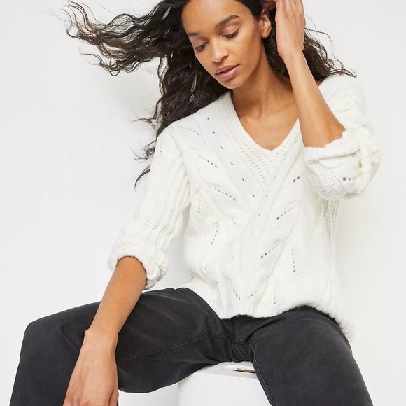Anthropologie Ramona Cableknit White 